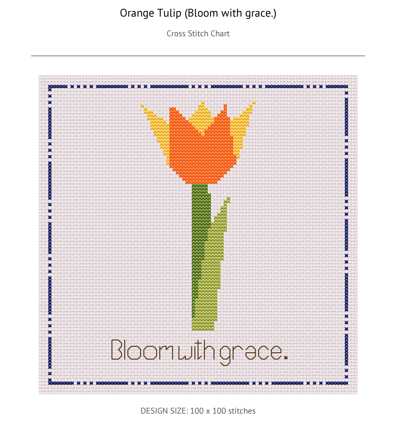 Orange Tulip (Bloom with grace.) Cross Stitch Pattern