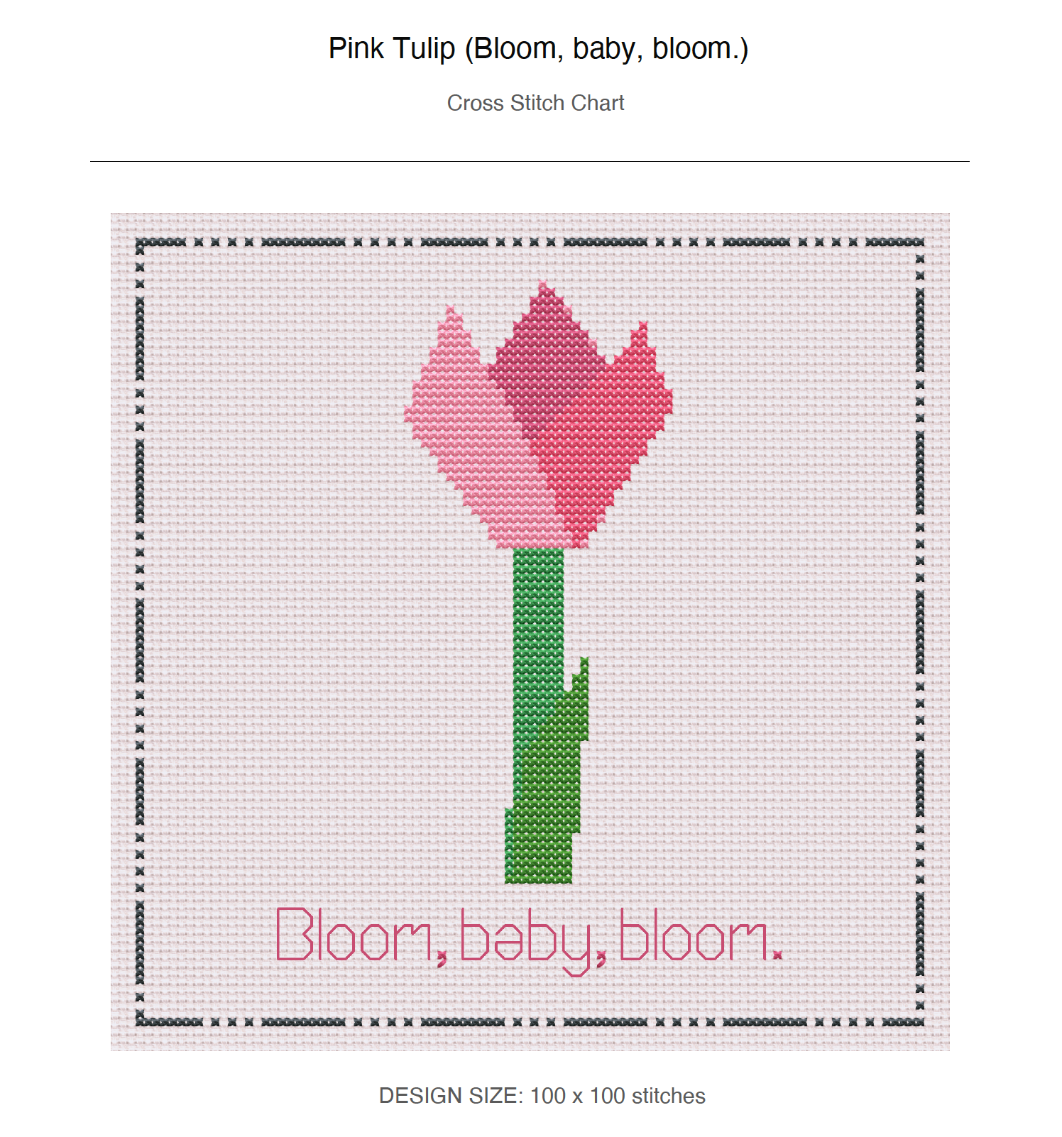 Pink Tulip (Bloom, baby, bloom.) Cross Stitch Pattern