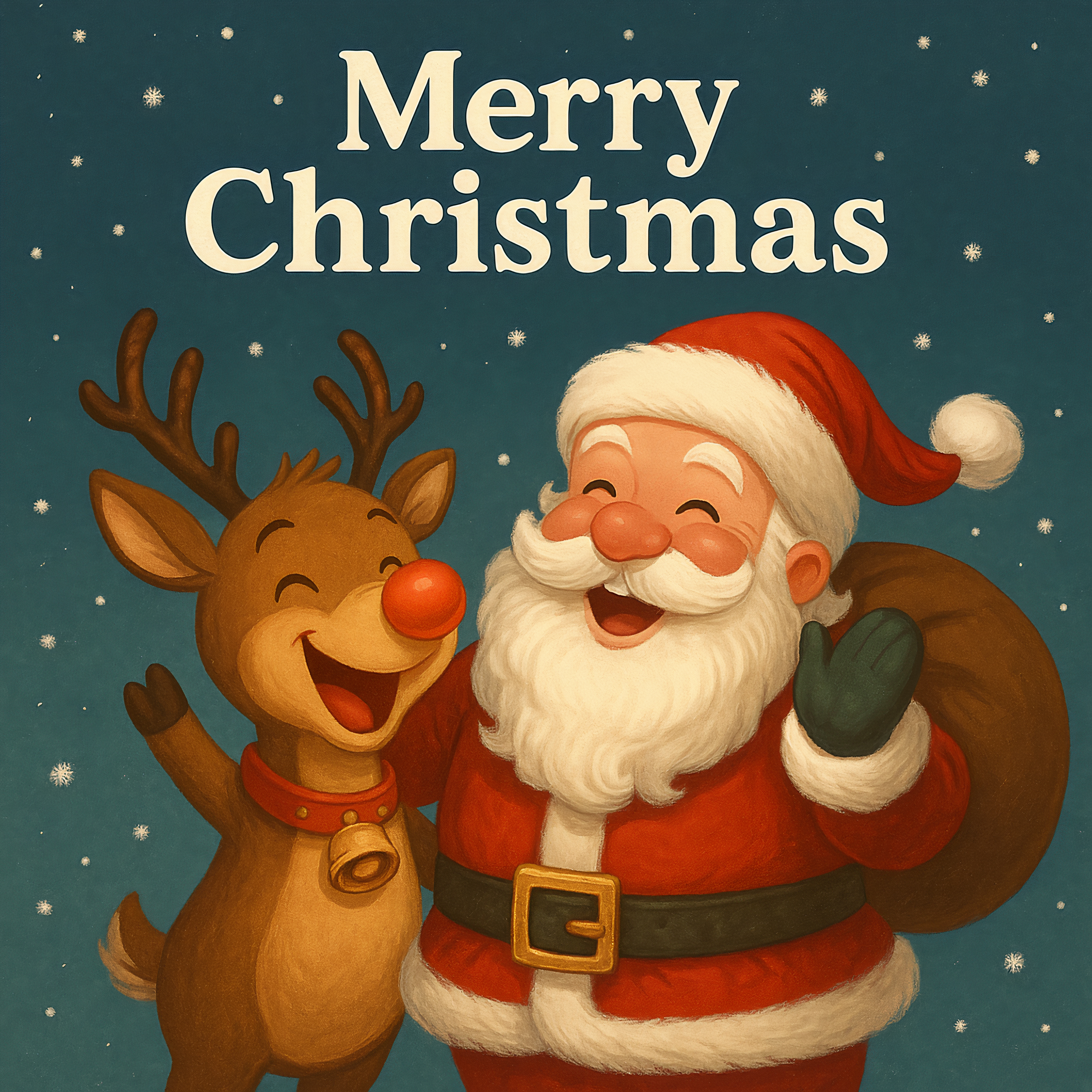 Happy Santa and Rudolph Christmas Illustration