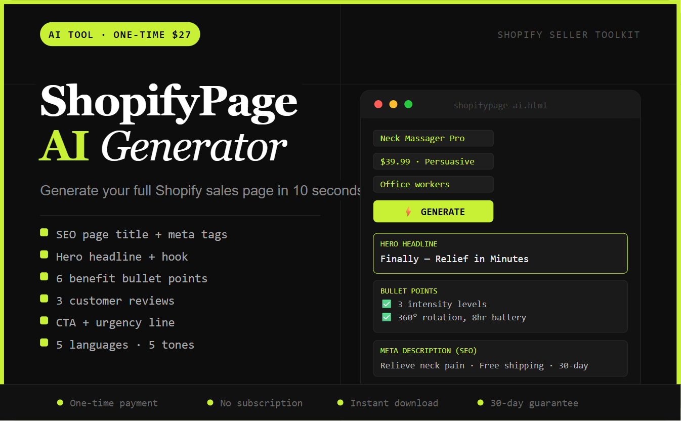 ShopifyPage AI — Full Sales Page Generator for Shopify Sellers