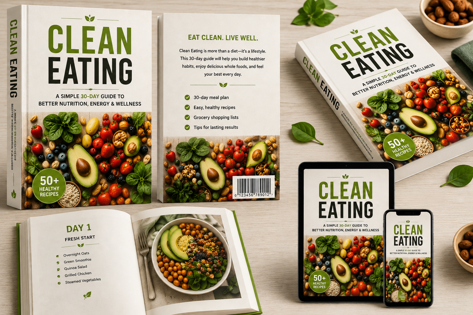 Clean Eating Book Cover Design | Healthy Nutrition Ebook Cover Template